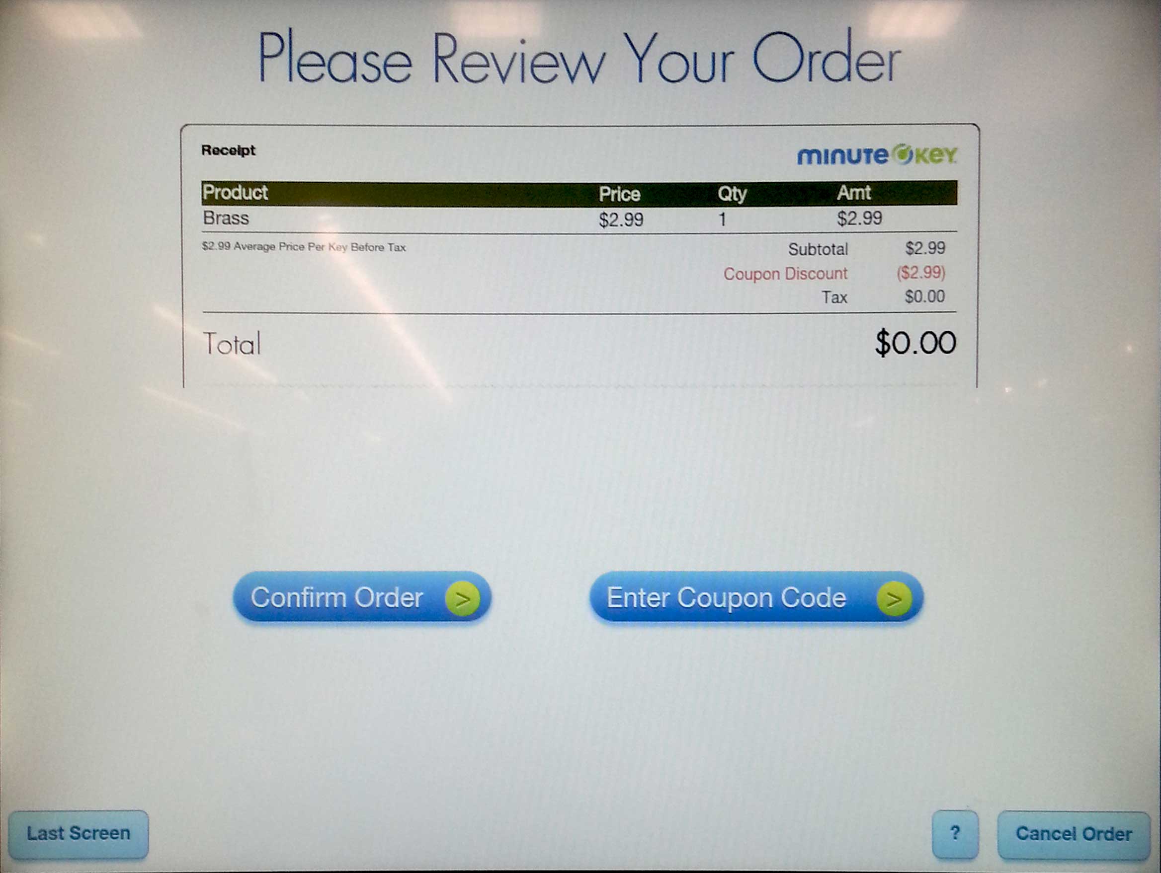 review order screen